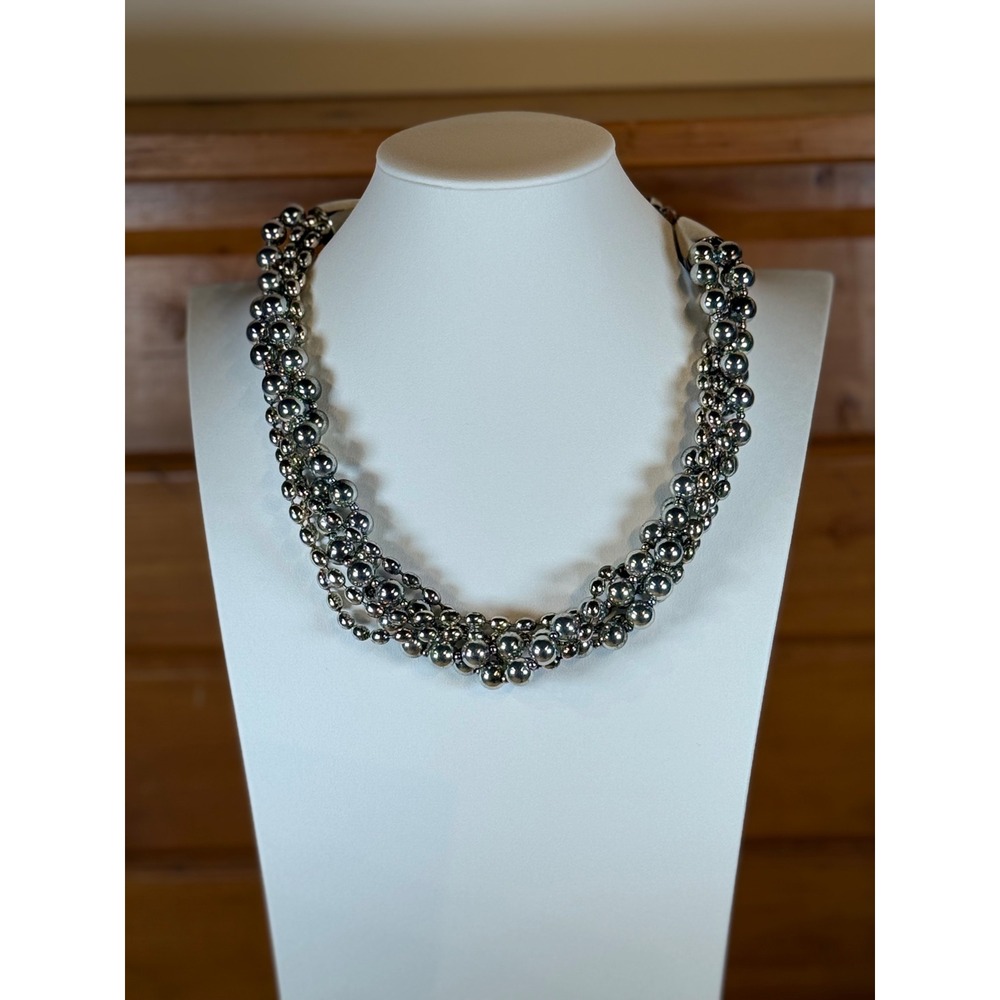 Liz Claiborne Silver Tone‎ Multi Strand Beaded Statement Necklace